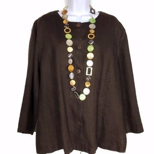 JM Collection Dark Brown Linen Jacket Plus Size 18